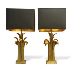 Pair of CHARLES PARIS lamps in bronze and brass leaves of …