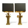 Pair of CHARLES PARIS lamps in bronze and brass leaves of … - Moinat - Table lamps