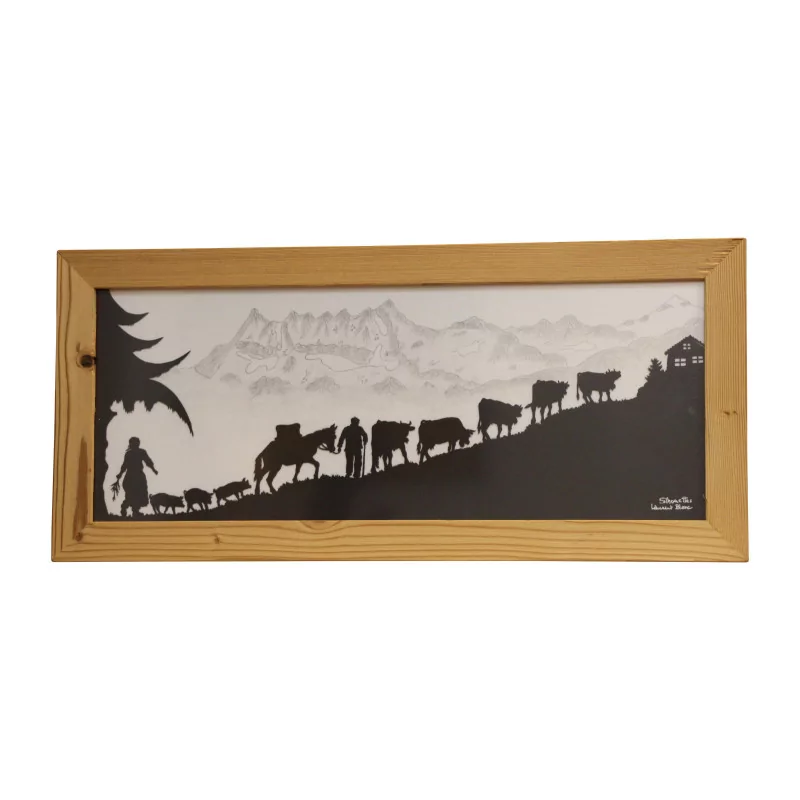 Cut-out representing a climb to the mountain pasture with the Dents du … - Moinat - Painting - Miscellaneous