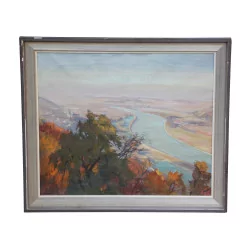 landscape painting representing a view of the Danube, signed …