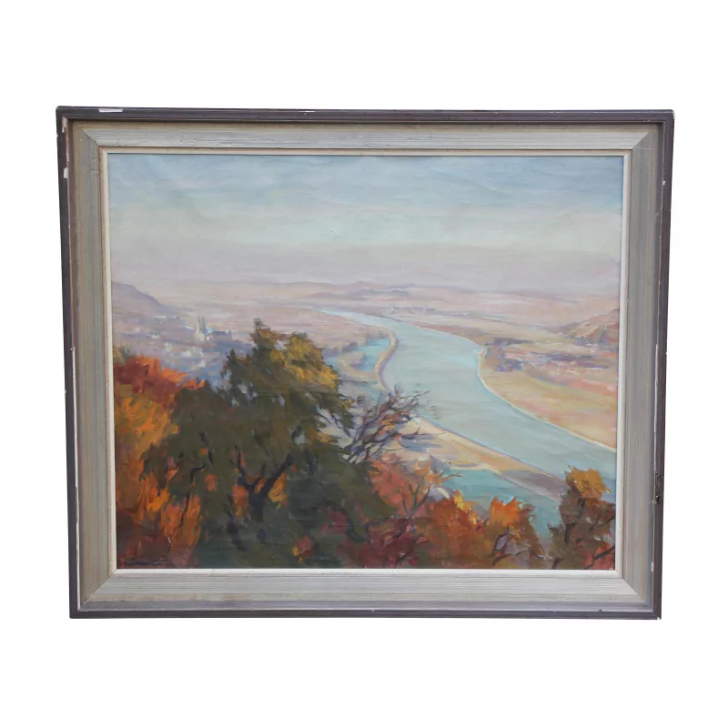 landscape painting representing a view of the Danube, signed … - Moinat - Painting - Landscape