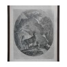 Gravure de chasse représentant 1 cerf, 1 daguet et 1 biche. - Moinat - Gravures