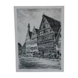 Gravure représentant Dinkelsbühl en Allemagne.