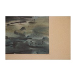 Aquarell eines Seeufers und eines Schlosses