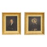 Paar Öl-auf-Holz-Portraits mit Pappmaché-Rahmen … - Moinat - Gemälden - Portraits