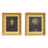 Paire de portraits huile sur bois avec cadres en papier mâché … - Moinat - Tableaux - Portrait