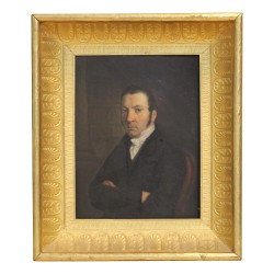 Paar Öl-auf-Holz-Portraits mit Pappmaché-Rahmen …
