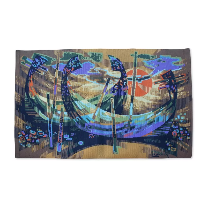 Tapisserie “Barque à Aveiro” 1979 N° 54/500 par Robert DEBIEVE … - Moinat - Tapis Tapisserie “Barque à Aveiro” 1979 N° 54/500 par Robert DEBIEVE … - Moinat - Tapis