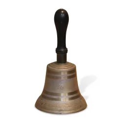 call or hotel bell in bronze and wooden handle, engraved …