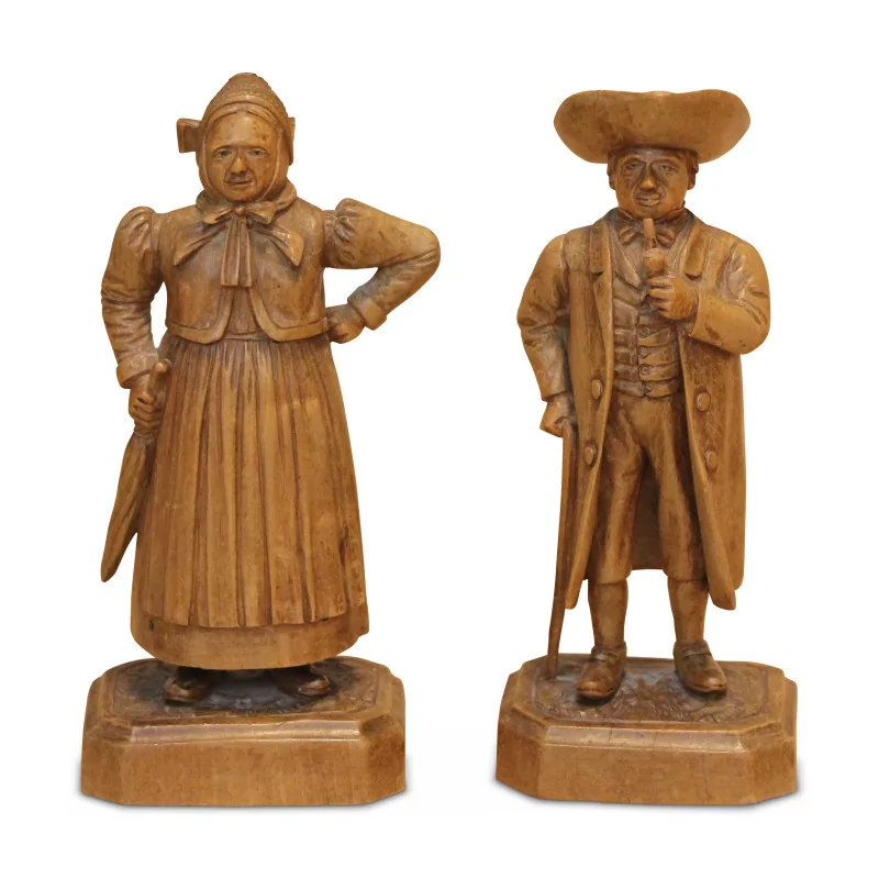Pair of small Swiss characters in carved wood. Brianz… - Moinat - Brienz