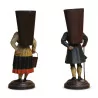 Une paire de personnages suisses en métal peint "Couple de vigneron" - Moinat - Brienz