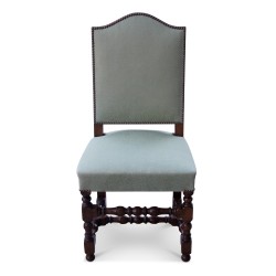 Louis XIII chair in patinated walnut, upholstered in horsehair and …