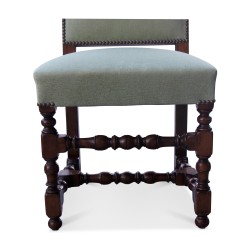 Louis XIII chair in patinated walnut, upholstered in horsehair and …