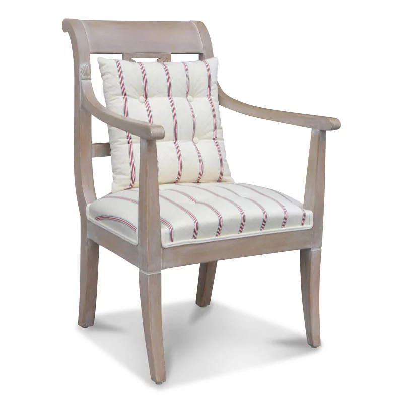 Directoire armchair in off-white ceruse walnut wood with … - Moinat - Armchairs