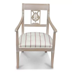 Directoire armchair in off-white ceruse walnut wood with …