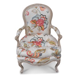 Chaise Louis XV en hêtre cérusé