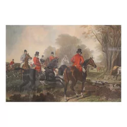 Hunting engraving depicting fox hunting. “FORES’S …