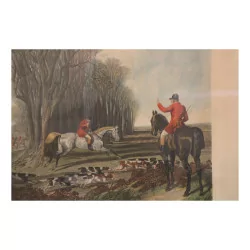 Hunting engraving depicting fox hunting. “FORES’S …