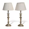 Pair of English candlesticks mounted as a lamp with shade in … - Moinat - Table lamps