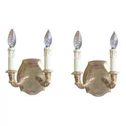 Pair of 2-light sconces in gilded wood.