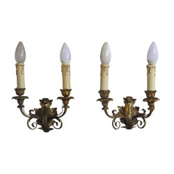 Pair of LXV bronze wall lights with 2 lights.
