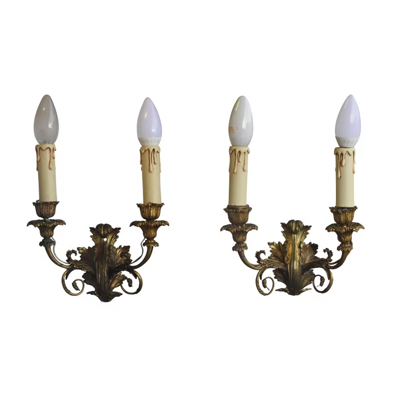 Pair of LXV bronze wall lights with 2 lights. - Moinat - Wall lights, Sconces