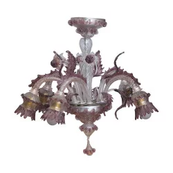 Murano glass chandelier in pink and purple colors. …