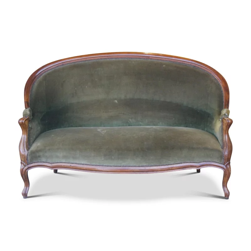 胡桃木 Louis-Philippe 沙发，覆盖卡其绿色天鹅绒。 …… - Moinat - 沙发