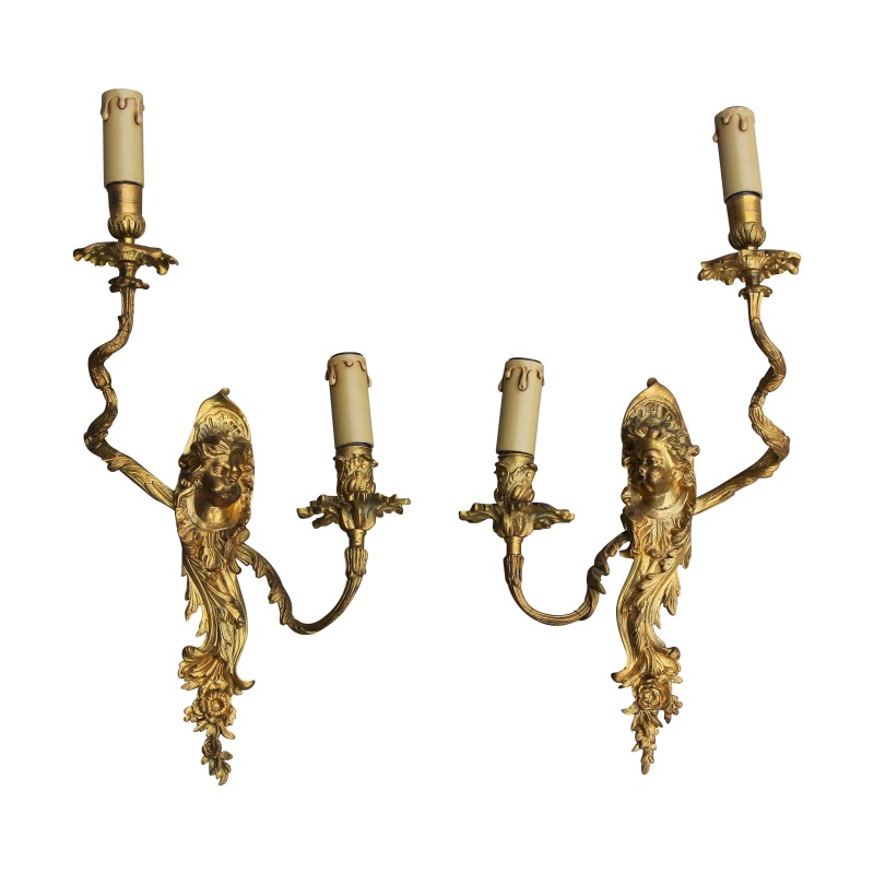 Paar Louis XV-Bronzeleuchter mit Putti. 2 Lichter. ENDE … - Moinat - Wandleuchter Paar Louis XV-Bronzeleuchter mit Putti. 2 Lichter. ENDE … - Moinat - Wandleuchter