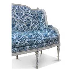 Louis XVI-Sofa aus geformtem und geschnitztem cremefarben lackiertem Holz, …