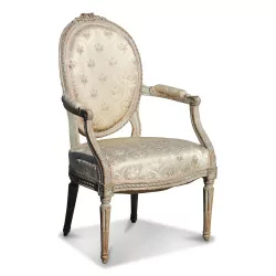 Louis XVI cabriolet armchair in white ceruse wood covered with …