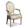 Louis XVI cabriolet armchair in white ceruse wood covered with … - Moinat - Armchairs
