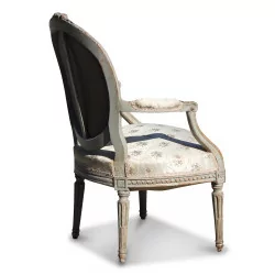 Louis XVI cabriolet armchair in white ceruse wood covered with …