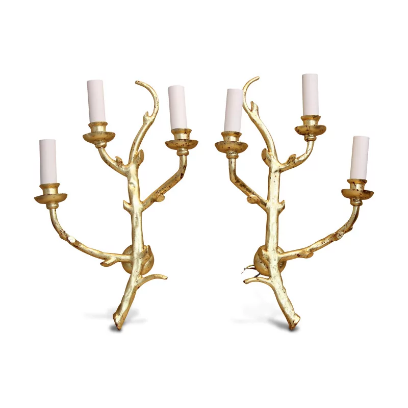 Pair of “Branches” sconces in gilded wrought iron with 3 … - Moinat - Wall lights, Sconces