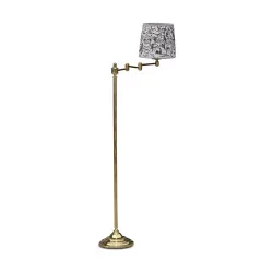 Articulated floor lamp in waxed polished brass with patterned lampshade …