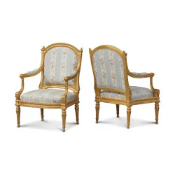 Pair of Louis XVI armchairs in carved and gilded wood...