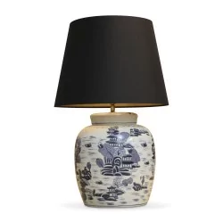 Ginger jar lamp in painted porcelain and blue and …