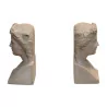 Pair of bookends Busts of a woman in beige carved stone. - Moinat - Decorating accessories