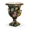 黑色背景上绘有花卉图案的瓷花瓶和…… - Moinat - 箱, 瓮, 花瓶