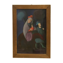 painting on glass The mother and the child signed SÉCHAUD...