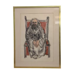 Pastel drawing painting Old man seated signed Simone …