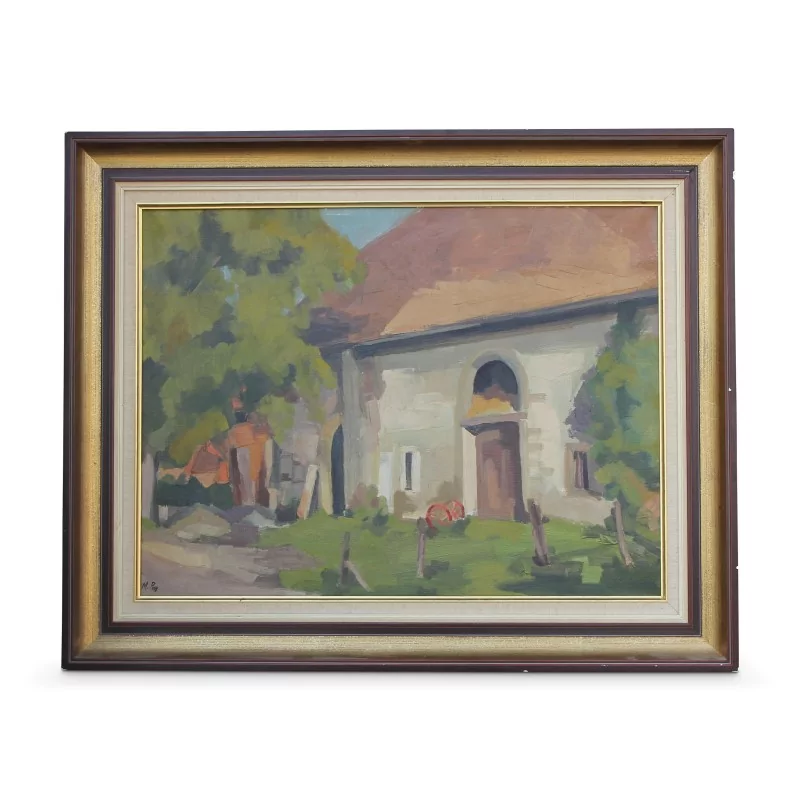 Tableau huile sur toile Maison à Coppet signé M. ROY. - Moinat - Tableaux - Paysage