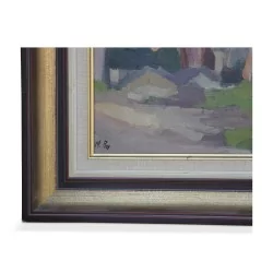 Tableau huile sur toile Maison à Coppet signé M. ROY.