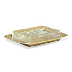 butter dish in silver metal.