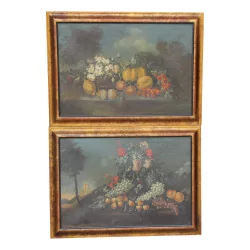 Pair of oil paintings on canvas Still life with fruits of …