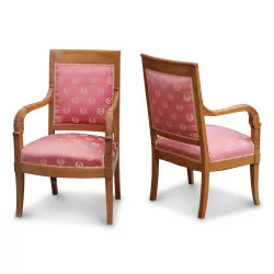 Pair of Empire palmette armchairs covered with fabric …