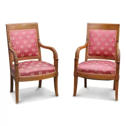 Pair of Empire palmette armchairs covered with fabric …