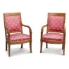 Paar Empire Palmettensessel mit Stoffbezug … - Moinat - Armlehnstühle, Sesseln