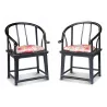 Pair of black exotic wood armchairs with 1 cushion. Height … - Moinat - Armchairs
