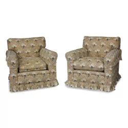 Pair of comfortable JANSEN armchairs covered with a printed …